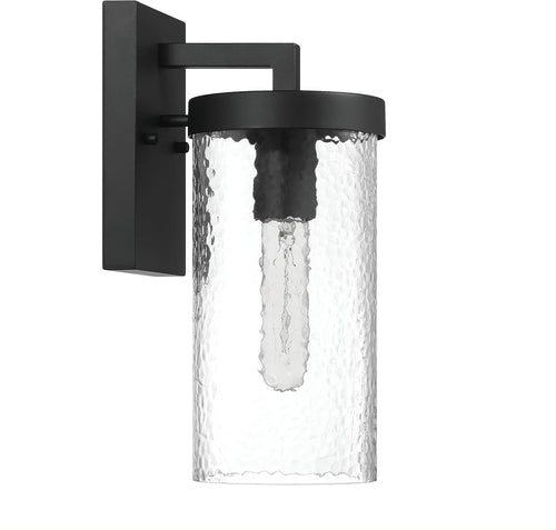 Aria - Modern Minimalist Cylindrical Textured Water Glass and Metal Wall Mounted Outdoor Light, Matte Black