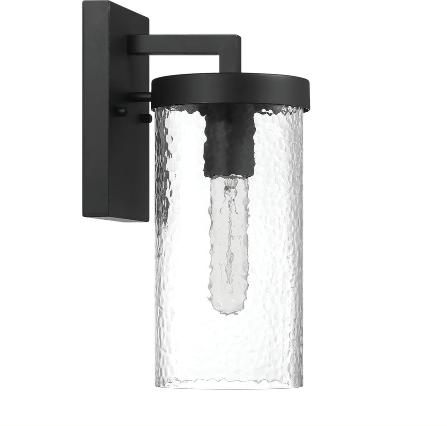Aria - Modern Minimalist Cylindrical Textured Water Glass and Metal Wall Mounted Outdoor Light, Matte Black