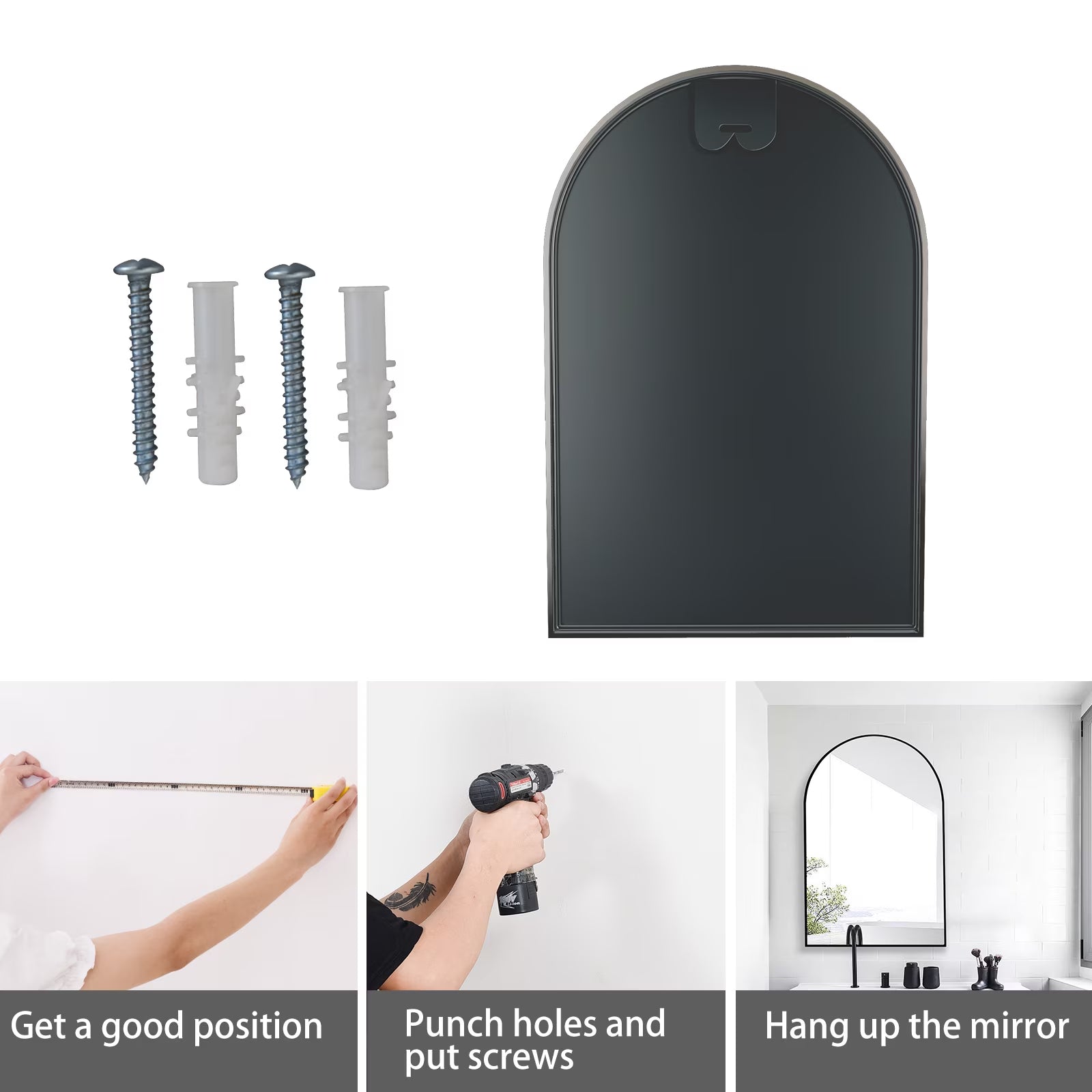 Bathroom Mirror Wall Mirror 24" X 16" Arched Vanity Mirror for Bedroom, Black