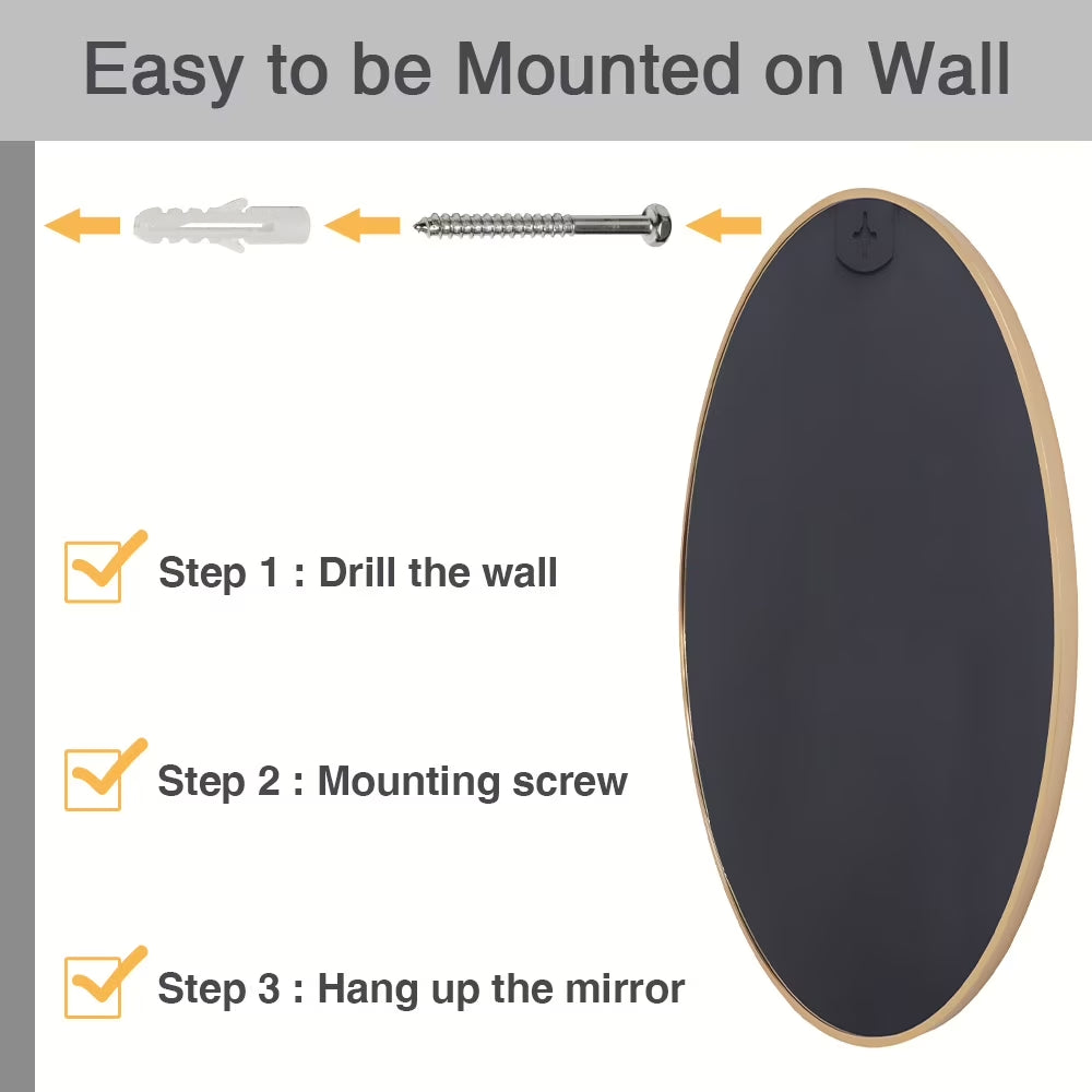 20" Wall Mirror round Vanity Mirror Aluminium Framed Circle Bathroom Mirror Modern Wall Mirror, Black