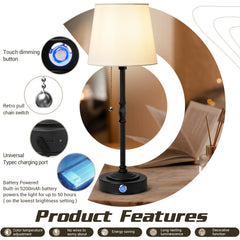 Cordless LED Table Lamp with Dimmer, Built-In Rechargeable Battery, 3-Level Brightness, Patio Table Lamp, Bedside Night Lamp, Ambient Light for Restaurant, Antique Brass