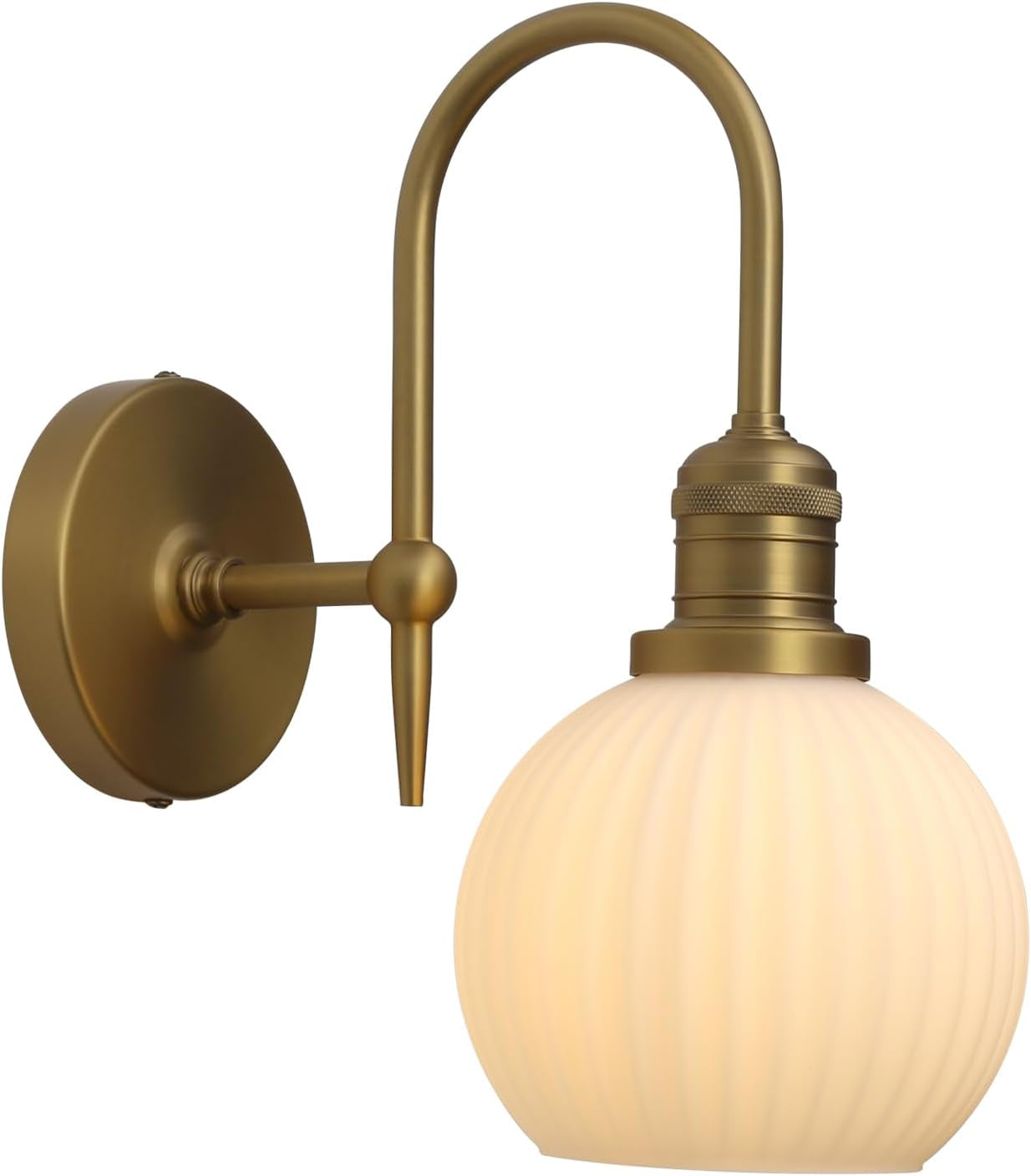 Milky White Glass Globe Wall Sconce Light, Hardwired Wall Vanity Lighting, Curved Metal Rods Design, Mid-Century Bathroom Wall Lamp Decor for Living Room