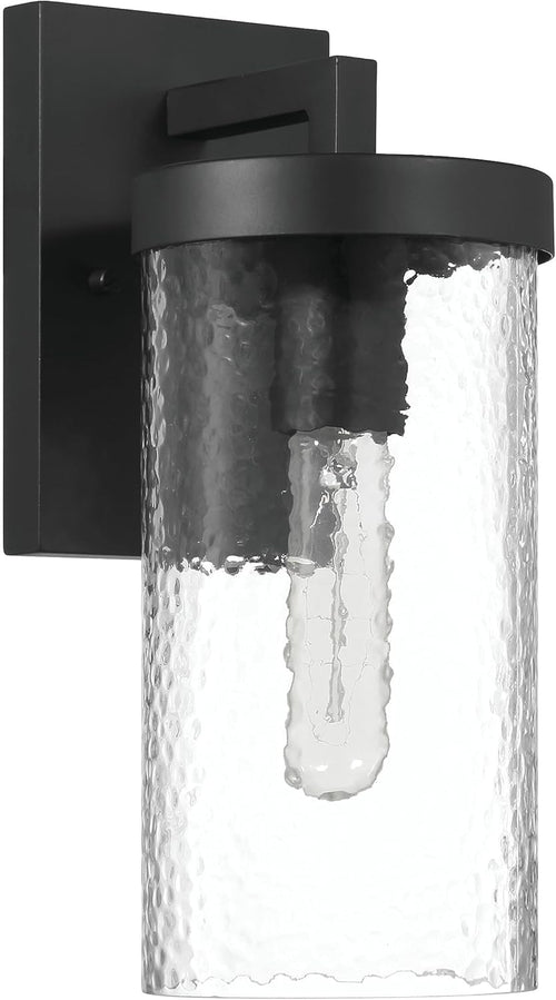 Aria - Modern Minimalist Cylindrical Textured Water Glass and Metal Wall Mounted Outdoor Light, Matte Black