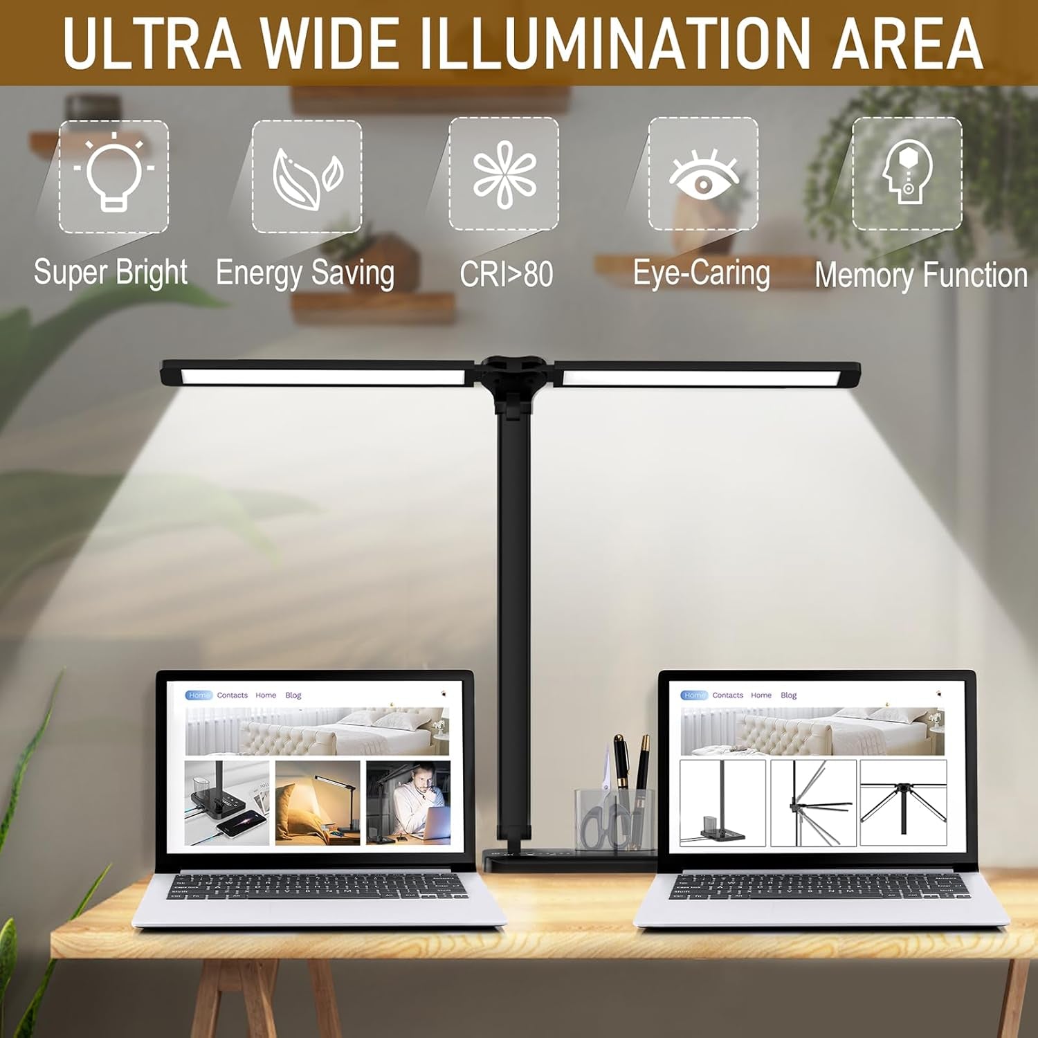 Dimmable LED Desk Lamp with USB Charging Port Bright, 50 Lighting Modes Dual Swing Arm Architect Table Lamp Light Desk Lamp for Home Office Dorm Piano Nail