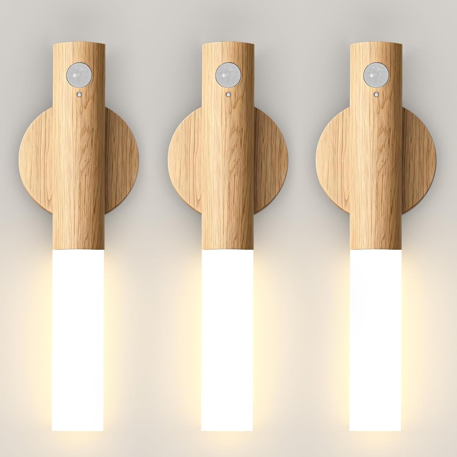 Motion Sensor Wall Light Beech 3PCS, Battery Operated Wall Sconces