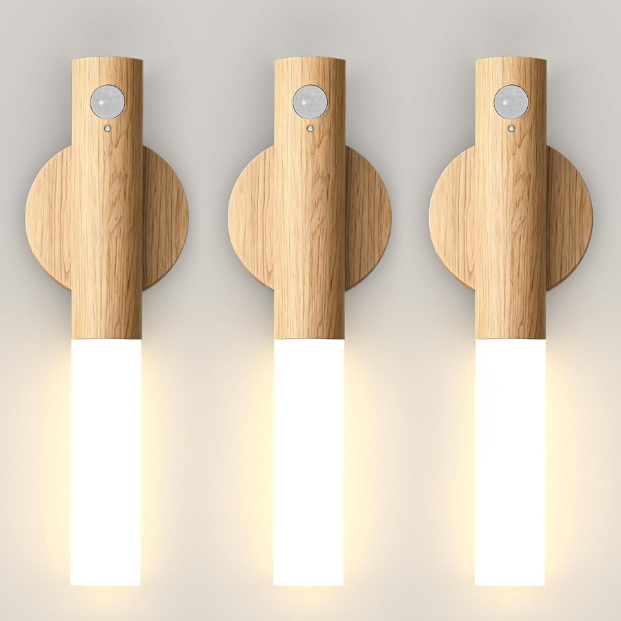 Motion Sensor Wall Light Beech 3PCS, Battery Operated Wall Sconces