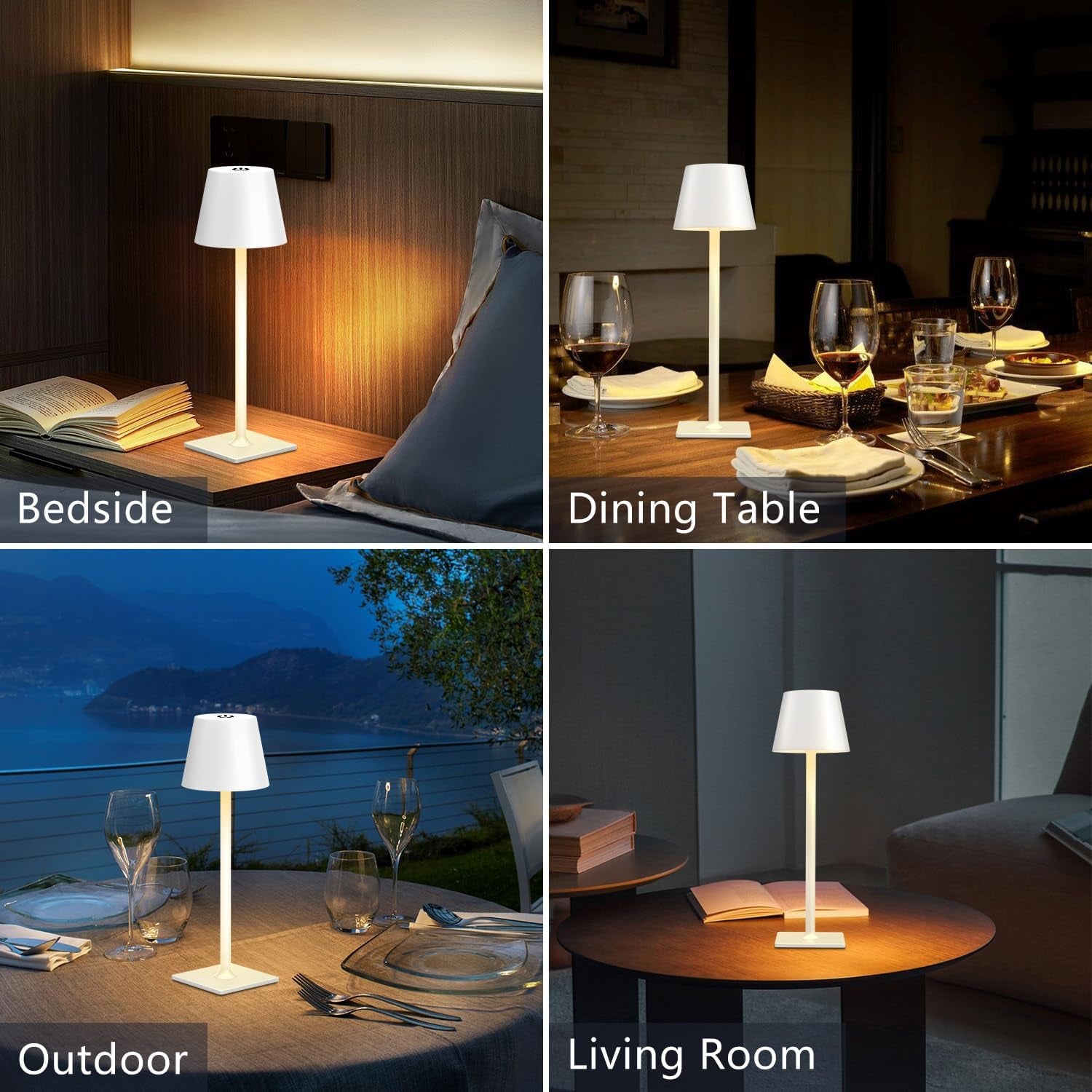 White Cordless Table Lamp Set of 2 for Patio Restaurant Home Dinner Kitchen