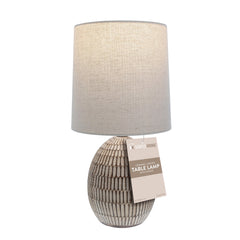 Small Table Lamp, Bohemian Style Ceramic Carved Table Lamp with Beige Shade, 12.75"