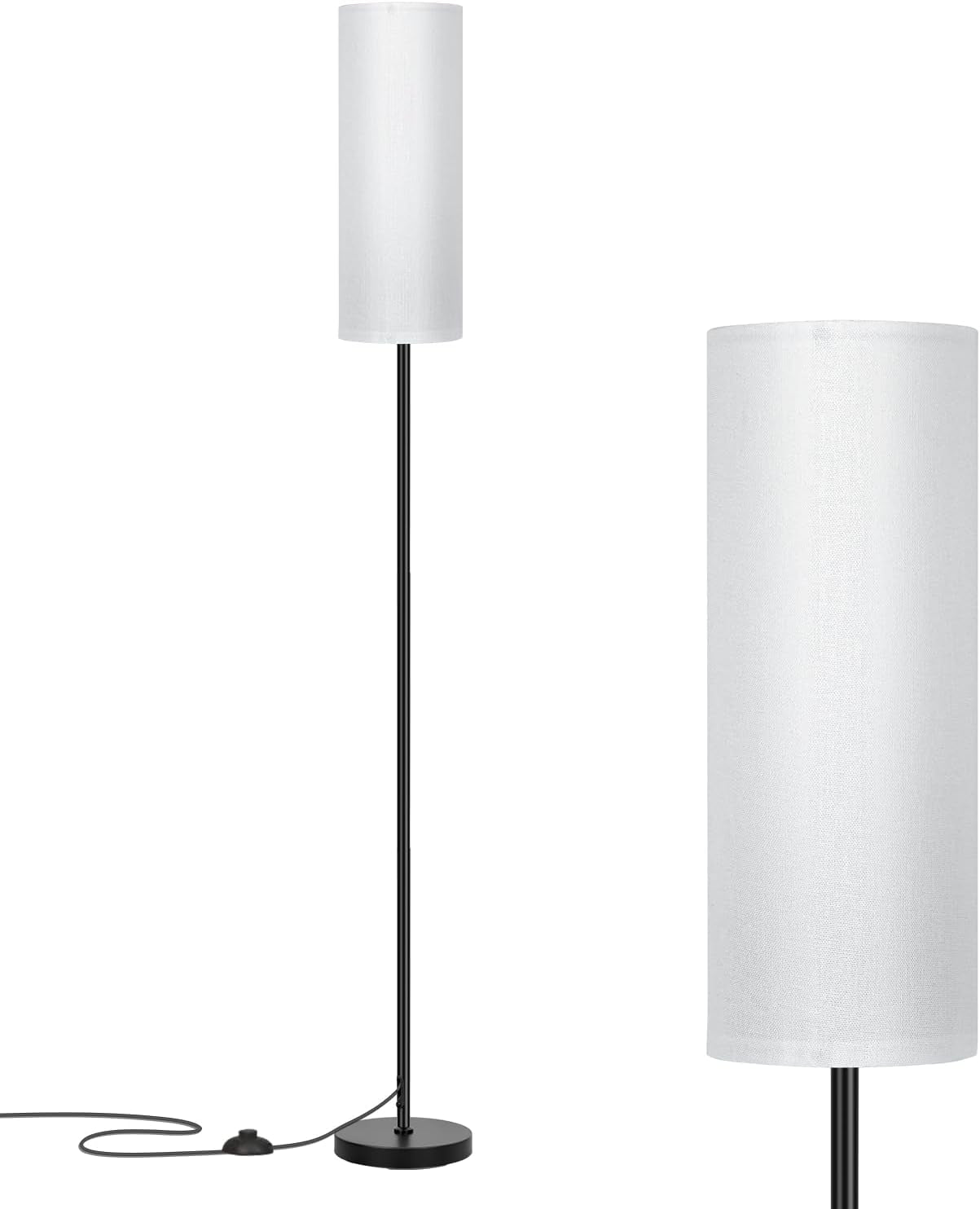 Floor Lamp with White Shade, Simple Design with Foot Pedal Switch, Small Tall Lamps for Living Room Bedroom Office, Corner Floor Stand Light with Black Pole Lamp (No Bulb/No Remote)