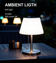 Solar Table Lamp Outdoor Waterproof - 3 Way Dimmable Cordless Table Lamps, Eye-Caring LED Modern Portable Table Lamp with Pull Chain, Solar Desk Lamp for Patio Yard Garden Camping Decor