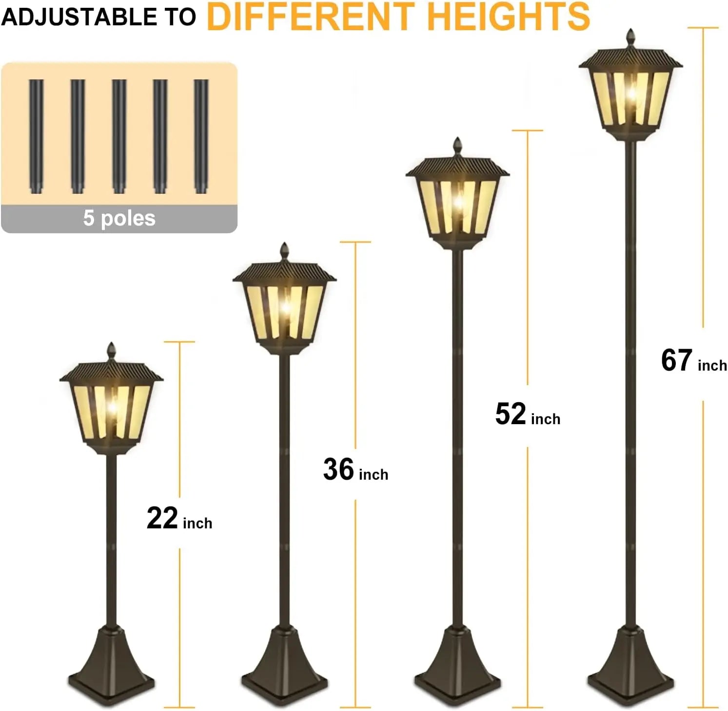 2 Pack 67" Solar Lamp Lights, 3000K Outdoor Solar Light , Pole Light Outdoor Decorative Floor Lamp for Patio, Garden, Backyard, Pathway, Front/ Door