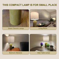 20.25" Small Table Lamps Set of 2 Modern Ceramic Lamps for Living Room Farmhouse Bedside Lamps Boho Lamps for Night Stands Green Bedroom Lamps Side Table Lamps End Table Lamps
