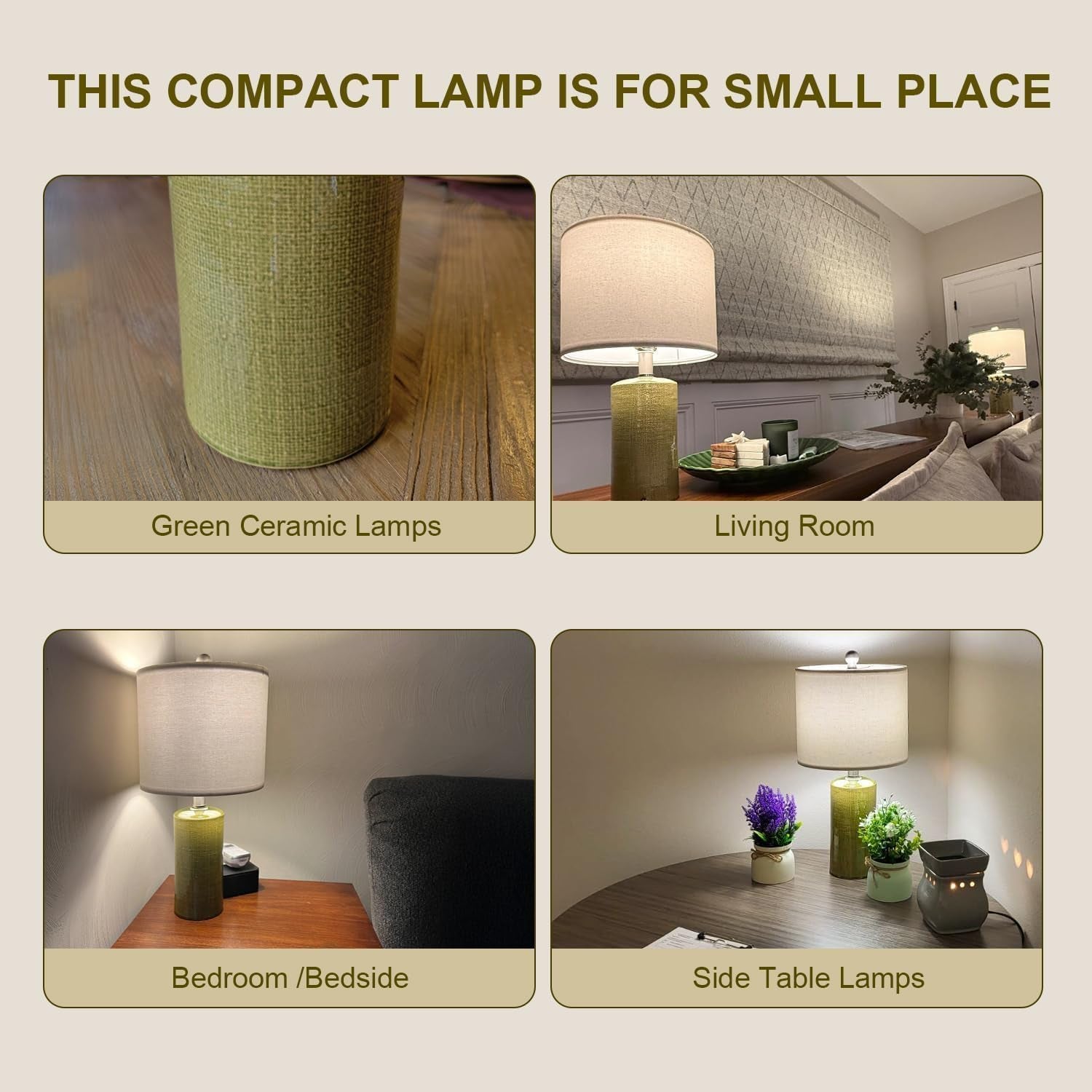 20.25" Small Table Lamps Set of 2 Modern Ceramic Lamps for Living Room Farmhouse Bedside Lamps Boho Lamps for Night Stands Green Bedroom Lamps Side Table Lamps End Table Lamps