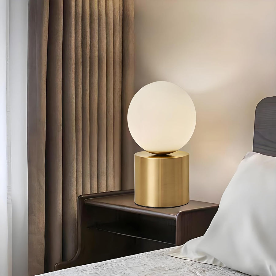 Mid Century Modern Table Lamp with Golden Pillar Bedside Night Light White Glass Globe Table Lamp for Bedroom Living Room and Office