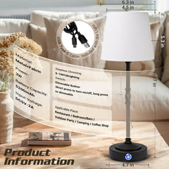 Cordless LED Table Lamp with Dimmer, Built-In Rechargeable Battery, 3-Level Brightness, Patio Table Lamp, Bedside Night Lamp, Ambient Light for Restaurant, Antique Brass