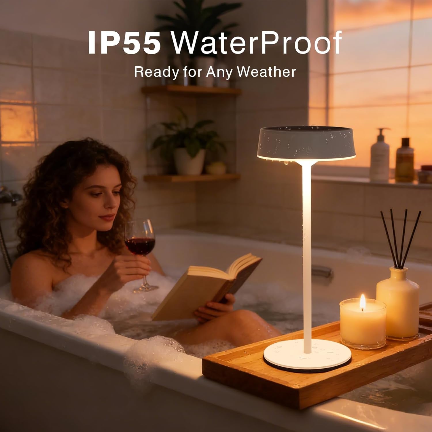 Solar Table Lamp, Rechargeable Outdoor Lamps for Patio Waterproof 3 Color Dimmable, Solar Lamp for Outdoor, Bedroom, Garden, Camping, Bathroom (White)