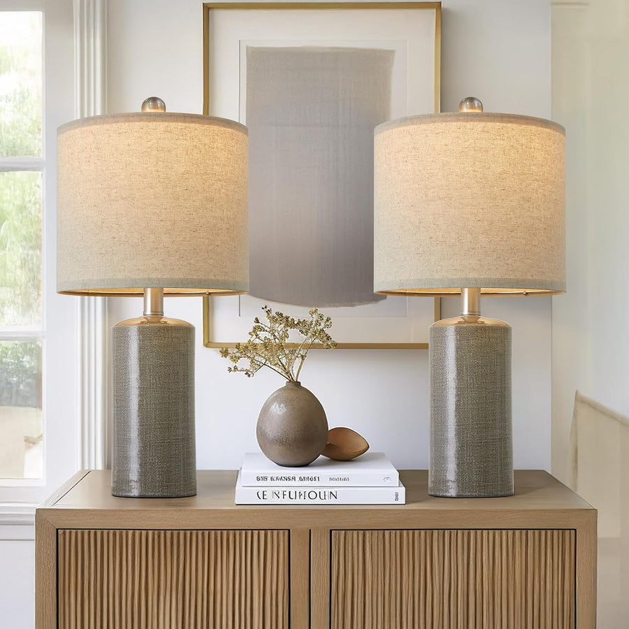 20.25" Small Table Lamps Set of 2 Modern Ceramic Lamps for Living Room Farmhouse Bedside Lamps Boho Lamps for Night Stands Grey Bedroom Lamp Side End Table Lamps