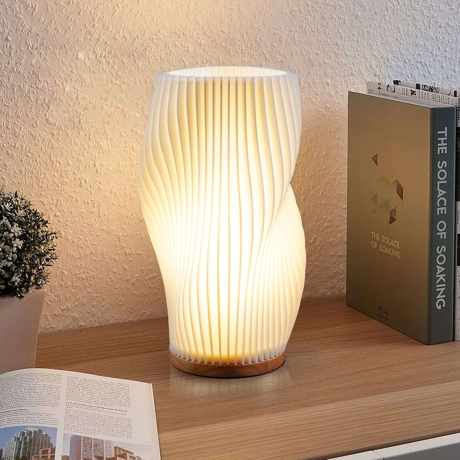 Novelty Small Table Lamp for Bedroom, Vintage Style Striped Night Light, Mini Bedside Lamp for Living Room, Office, Dorm (MD)