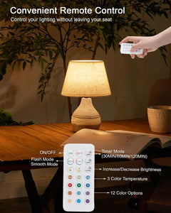 10" H Small Rechargeable Cordless Ceramic Table Lamp with Remote, RGB & Warm White Light, Timer & Dimmer, Battery Table Lamp with Linen Shade for Patio, Bedroom, Living Room, Dining Table