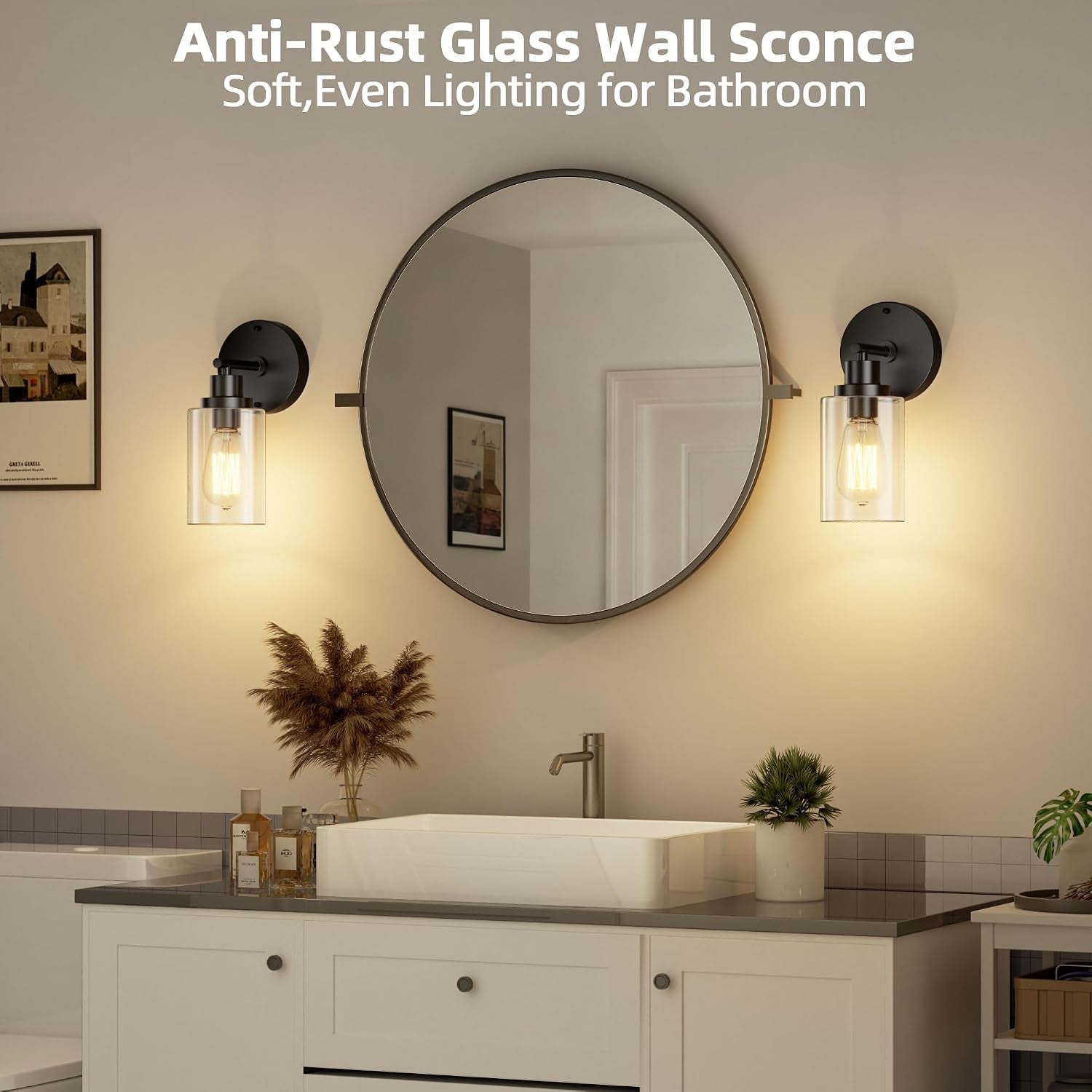1-Light Bathroom Wall Sconce, Matte Black Vanity Light, Modern Wall Light Fixture with Clear Glass Shade and E26 Bulb Base, Wall Lamp Wall Mount Light Fixtures for Mirror, Bedroom, Hallway