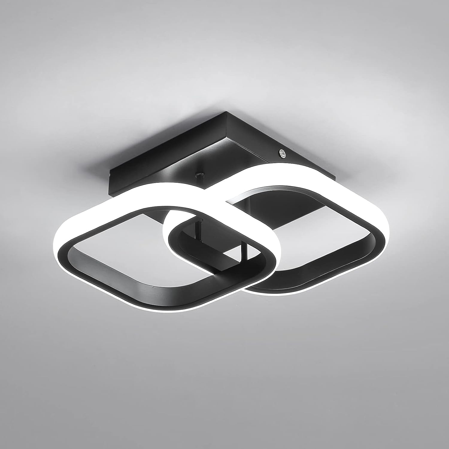 Modern LED Ceiling Light, 9 Inch Square Hallway Light Fixtures 6500K Cool White Black Mini Ceiling Light for Corridor, Bedroom, Kitchen, Balcony, Stair, Entrance