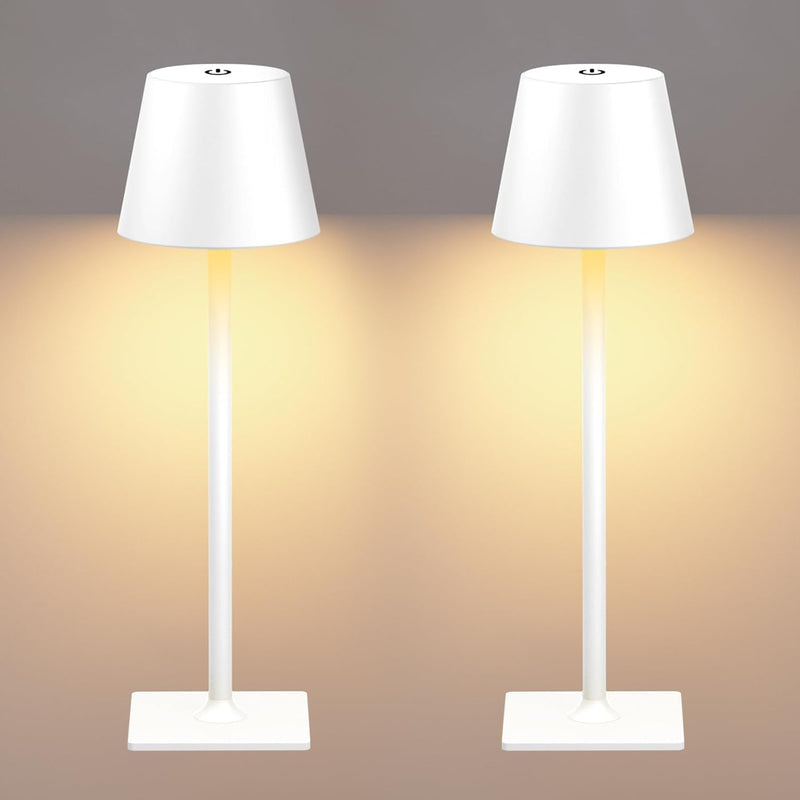 White Cordless Table Lamp Set of 2 for Patio Restaurant Home Dinner Kitchen