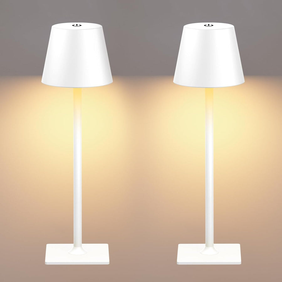 White Cordless Table Lamp Set of 2 for Patio Restaurant Home Dinner Kitchen