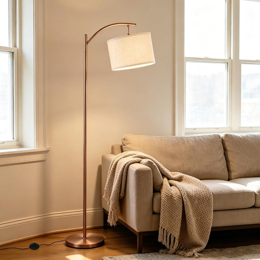 Floor Lamp for Living Room, Standing Lamp, Floor Lamp with Linen Lampshade for Home Décor, Office, Bedroom (Bulb Included) (Rose Gold)