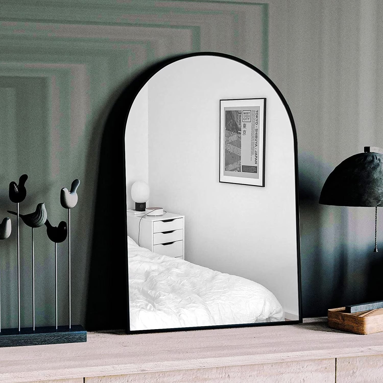 Bathroom Mirror Wall Mirror 24" X 16" Arched Vanity Mirror for Bedroom, Black