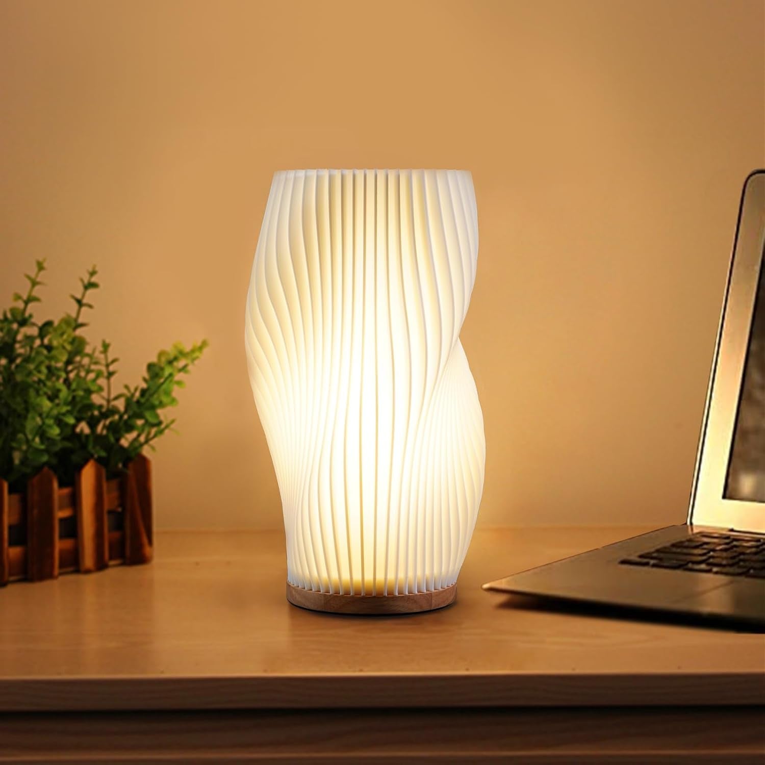 Novelty Small Table Lamp for Bedroom, Vintage Style Striped Night Light, Mini Bedside Lamp for Living Room, Office, Dorm (MD)