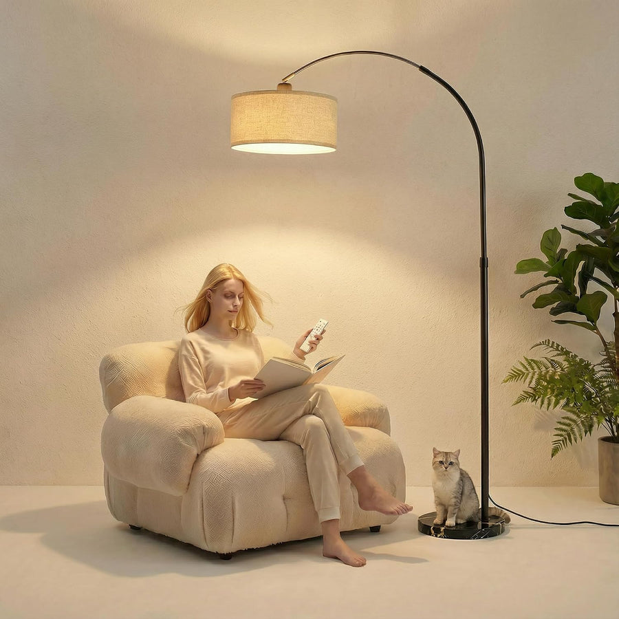 Clearance Lamps Arc Floor Lamp with Fan Head, Dimmable Floor Lamps with Remote, 3 Color Temperatures Adjustable Standing Lamp, Bright Reading Floor Lamp with Marble Base for Living Room Bedroom