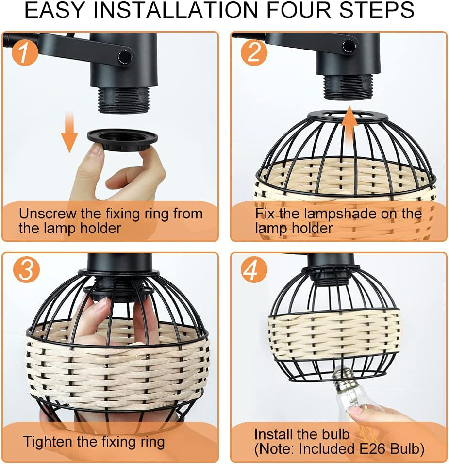 DLLT Industrial Black Table Lamp, 2 USB Ports Adjustable Head Desk Lamp, Modern Metal Nightstand Lamp with Rattan Shade, USB Bedside Lamps for Living Room Bedroom Office, E26 Bulb Included