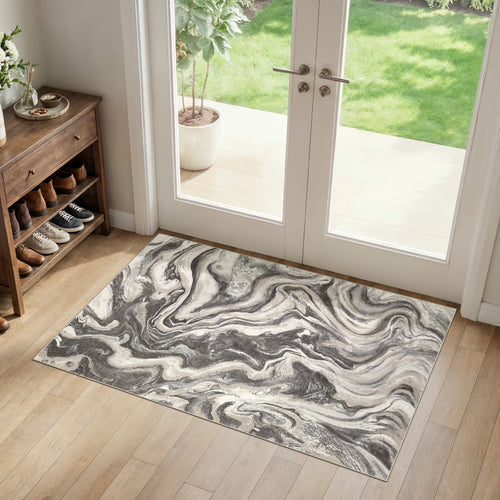 3'X5' Washable Area Rugs for Entryway, Washable Non-Slip Soft Indoor Door Mats, Modern Vintage Throw Rug for Bedroom Laundry Room Carpet,Dove Gray