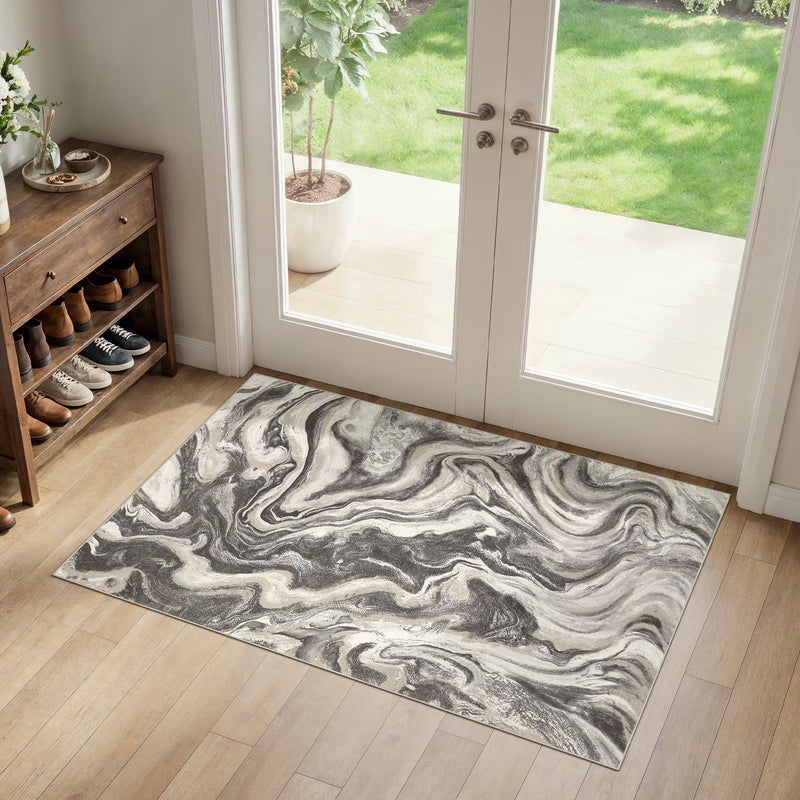 3'X5' Washable Area Rugs for Entryway, Washable Non-Slip Soft Indoor Door Mats, Modern Vintage Throw Rug for Bedroom Laundry Room Carpet,Dove Gray