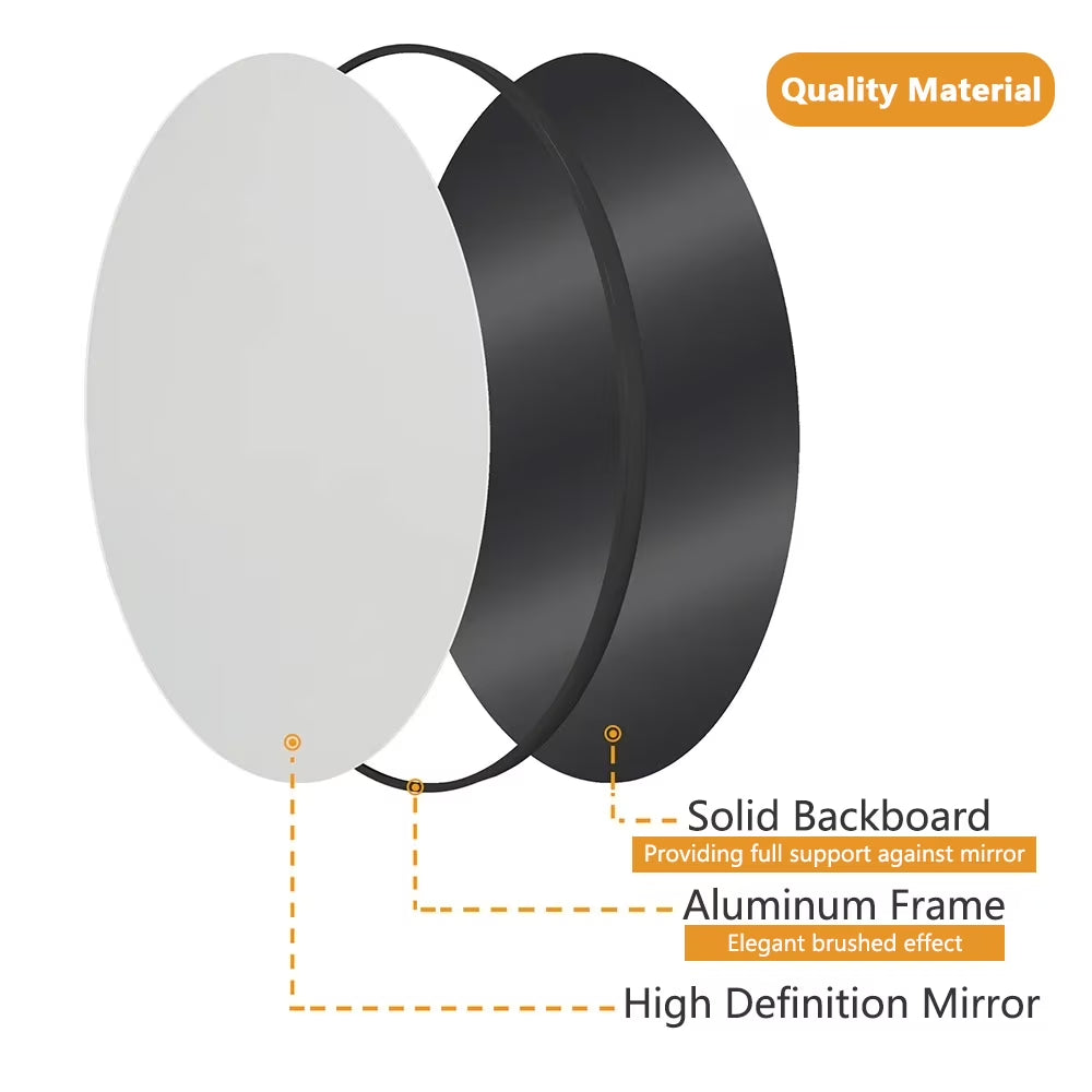 20" Wall Mirror round Vanity Mirror Aluminium Framed Circle Bathroom Mirror Modern Wall Mirror, Black