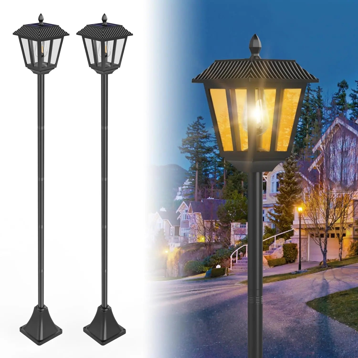 2 Pack 67" Solar Lamp Lights, 3000K Outdoor Solar Light , Pole Light Outdoor Decorative Floor Lamp for Patio, Garden, Backyard, Pathway, Front/ Door