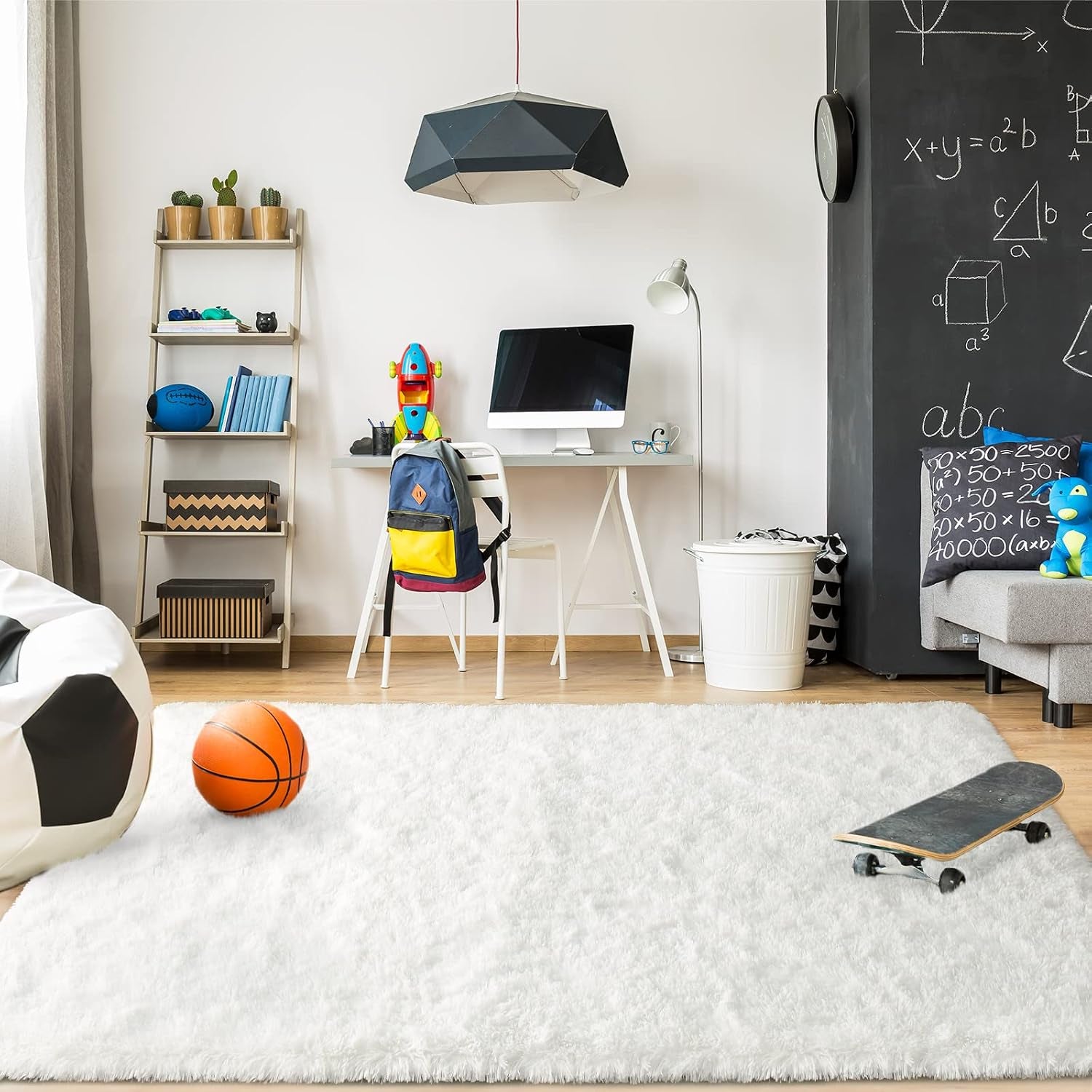 Modern Soft Fluffy Large Shaggy Rug for Bedroom Livingroom Dorm Kids Room Indoor Home Decorative, Non-Slip Plush Furry Fur Area Rugs Comfy Nursery Accent Floor Carpet 4'X6' Ivory