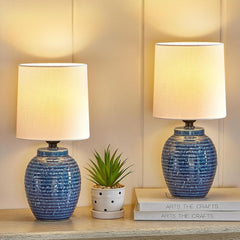 Table Lamps Set of 2-13.75" Small Bedside Lamps - Classic Farmhouse Ceramic Table Lamp for Bedroom, Living Room, Nightstand, Office, Side Desk Lamp, End Table