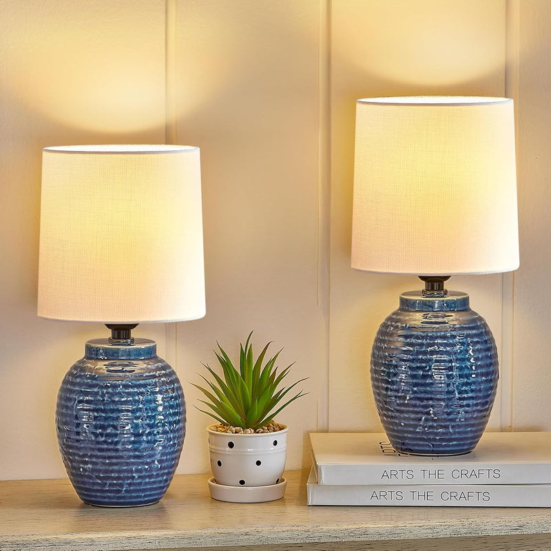 Table Lamps Set of 2-13.75" Small Bedside Lamps - Classic Farmhouse Ceramic Table Lamp for Bedroom, Living Room, Nightstand, Office, Side Desk Lamp, End Table