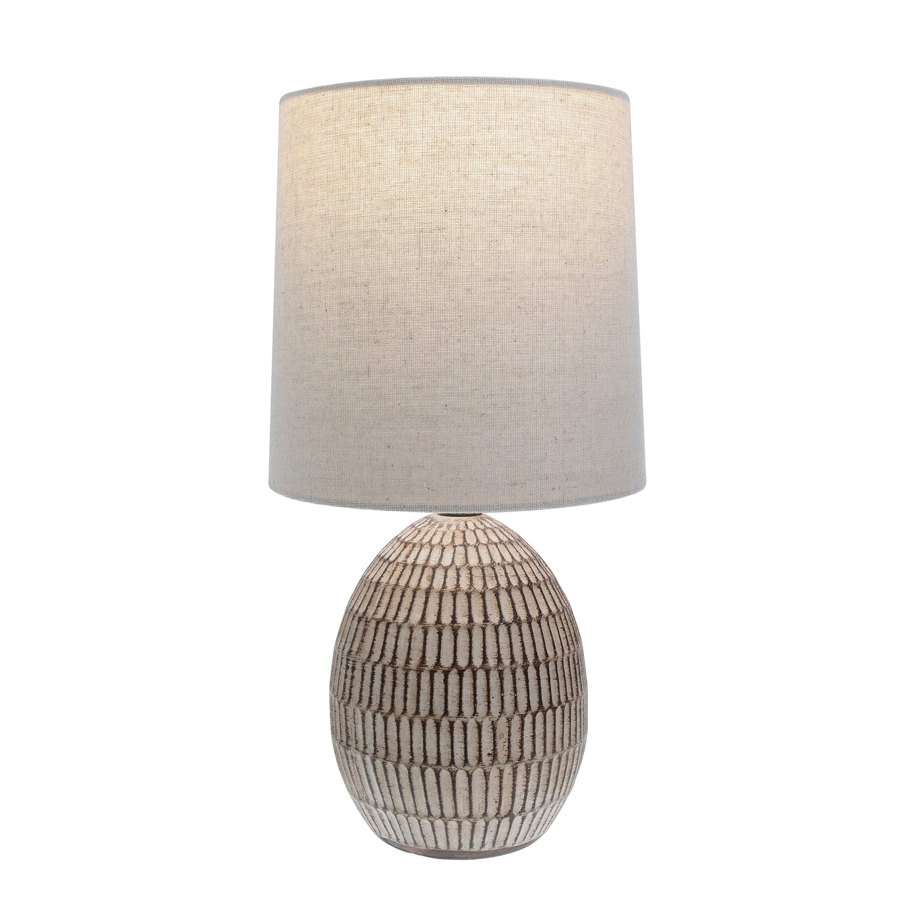 Small Table Lamp, Bohemian Style Ceramic Carved Table Lamp with Beige Shade, 12.75"