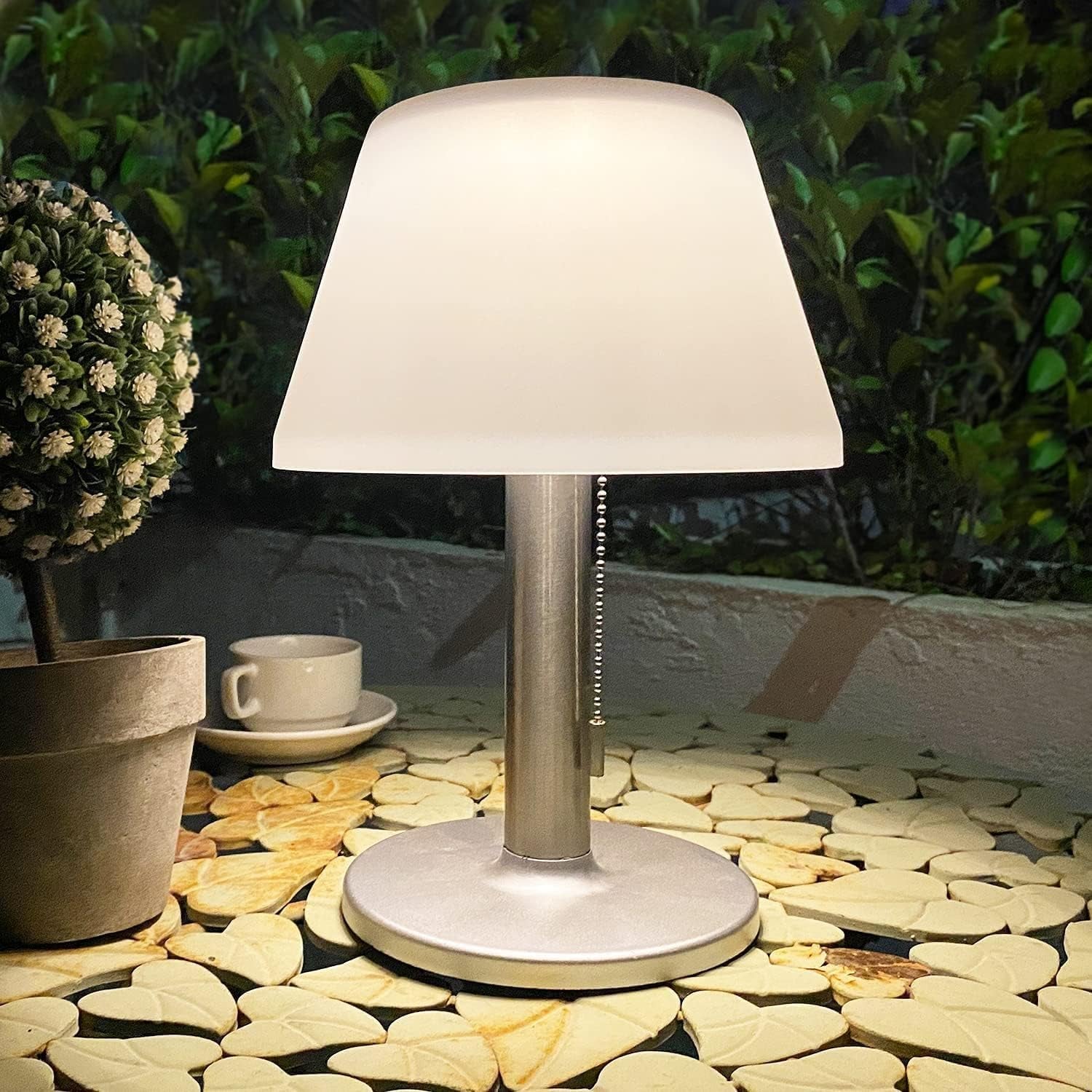 Solar Table Lamp Outdoor Waterproof - 3 Way Dimmable Cordless Table Lamps, Eye-Caring LED Modern Portable Table Lamp with Pull Chain, Solar Desk Lamp for Patio Yard Garden Camping Decor