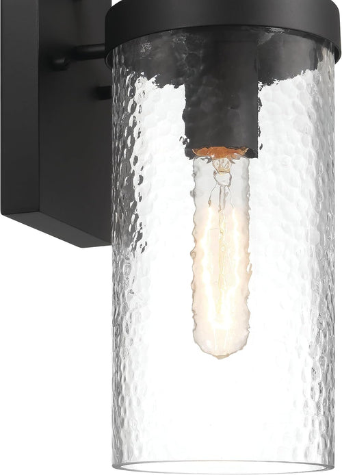 Aria - Modern Minimalist Cylindrical Textured Water Glass and Metal Wall Mounted Outdoor Light, Matte Black