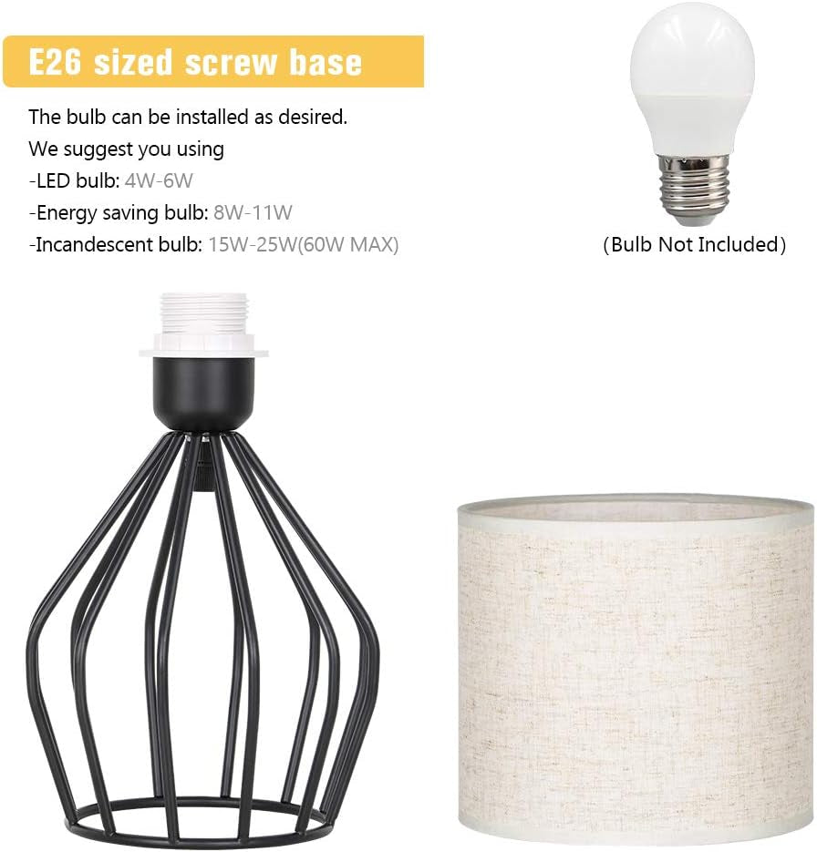 Black Modern Table Lamp - Minimalist Small Bedside Lamp with Hollowed Out Base Linen Fabric Shade, Vintage Nightstand Lamp for Bedroom Living Room Side Table Desk Kids Room