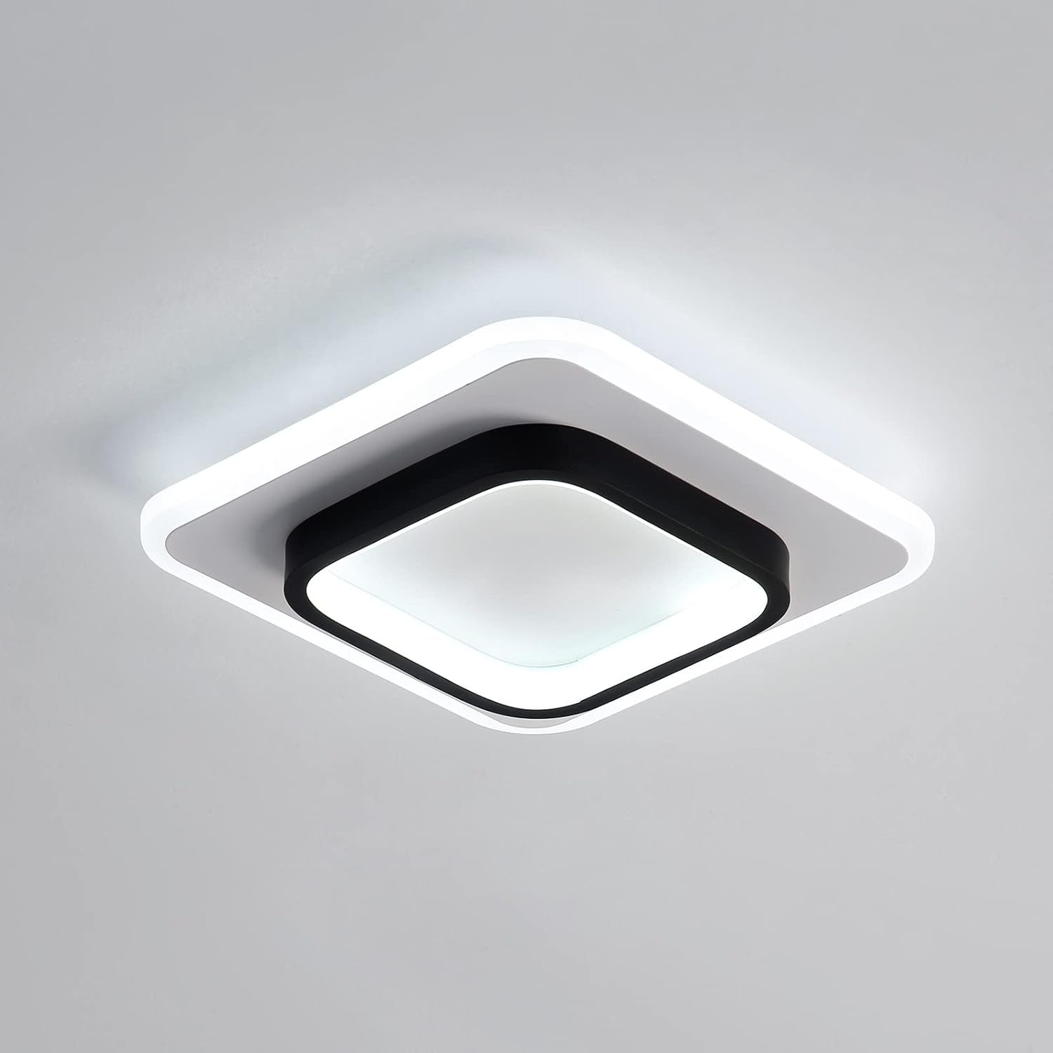LED Ceiling Light 22W Modern Ceiling Lamp, Cool White 6500K 9.5 Inch Square Close to Ceiling Lights for Bedroom Hallway Office Kitchen Dining Room Entrance(Black & White)