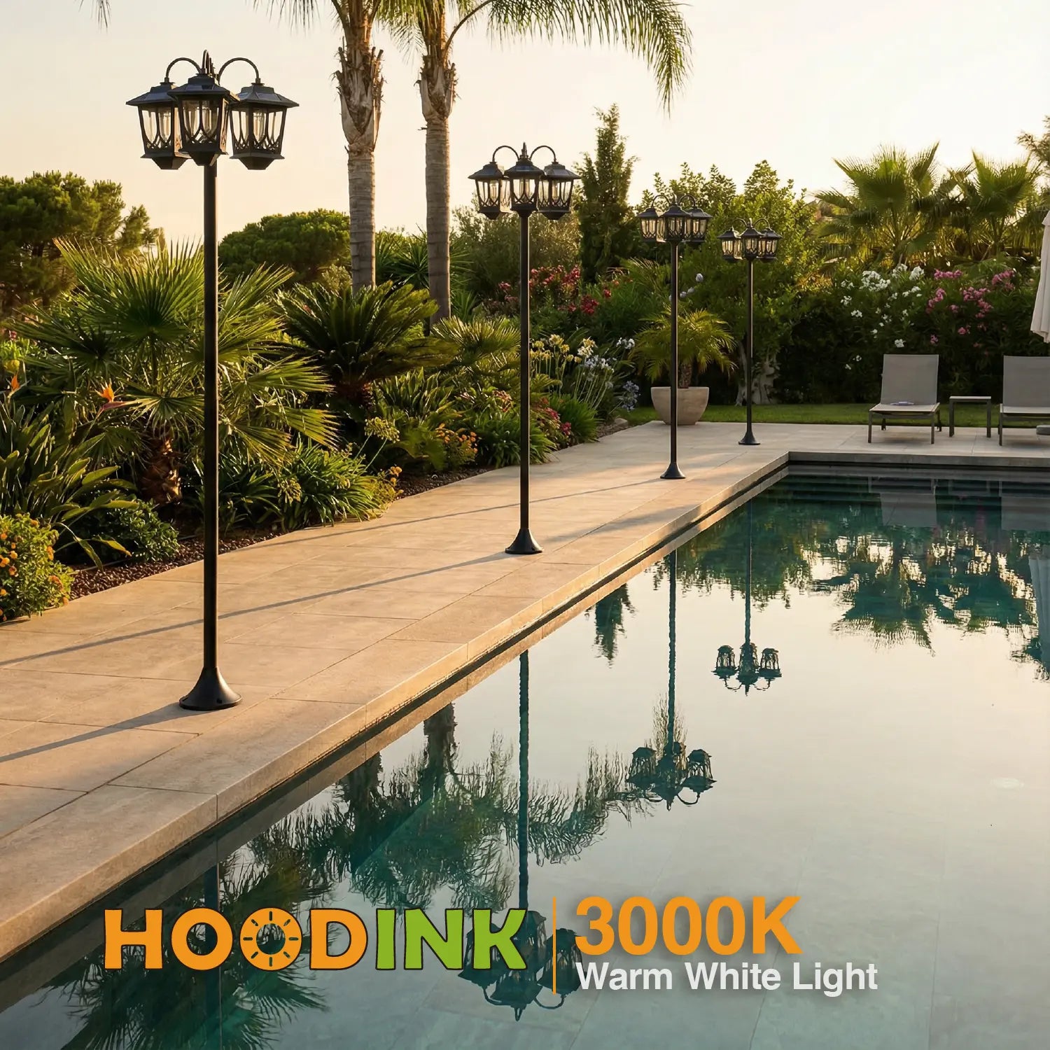 Hoodink Solar Lamp Post, Solarlights with 3-Head, Outdoorlighting, Waterproof Outdoor Lamp Post Lights, Solar Outdoor Lights for Lawn, Pathway, Yard, Front/ Back Door, 60 Lumens,Decoration