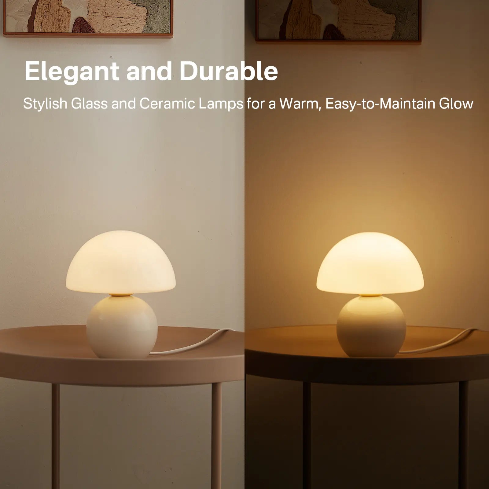 Dawnwake Ceramic Base Mushroom Table Lamp Small,Unique Aesthetic Cute Small Night Light , Dimmable Mushroom Table Lamp for Living Room