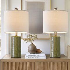 20.25" Small Table Lamps Set of 2 Modern Ceramic Lamps for Living Room Farmhouse Bedside Lamps Boho Lamps for Night Stands Green Bedroom Lamps Side Table Lamps End Table Lamps