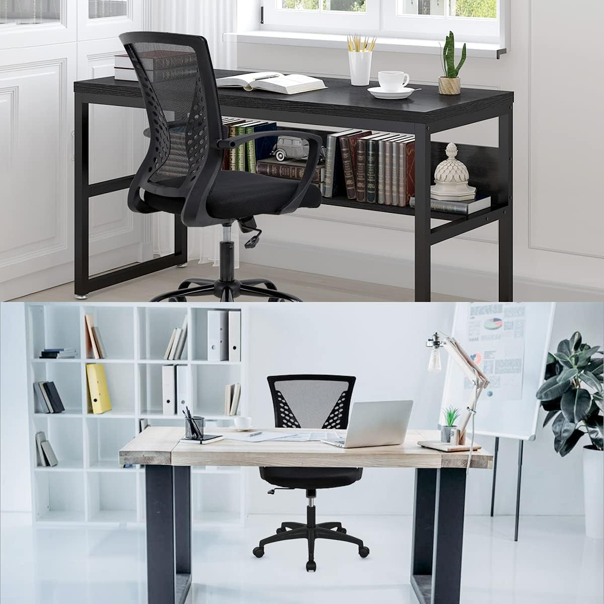 Ergonomic Office Chair Computer Desk Chair Mid Back Mesh Chair with Lumbar Support & Armrest, Adjustable Height Swivel Task Chair for Women Men Adult, Black