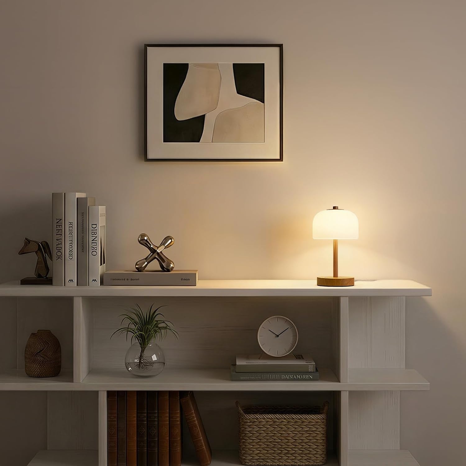 9.5" Corded Touch Control Table Lamp with USB A+C Charging Ports, Wood Grain Dimmable LED Bedside Lamp with 3 Color Temperatures, Small Modern Table Lamps for Bedroom Nightstand Living Room