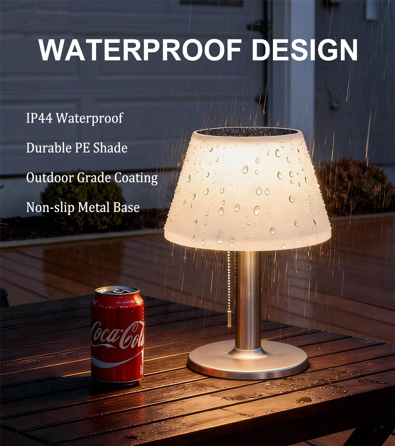 Solar Table Lamp Outdoor Waterproof - 3 Way Dimmable Cordless Table Lamps, Eye-Caring LED Modern Portable Table Lamp with Pull Chain, Solar Desk Lamp for Patio Yard Garden Camping Decor
